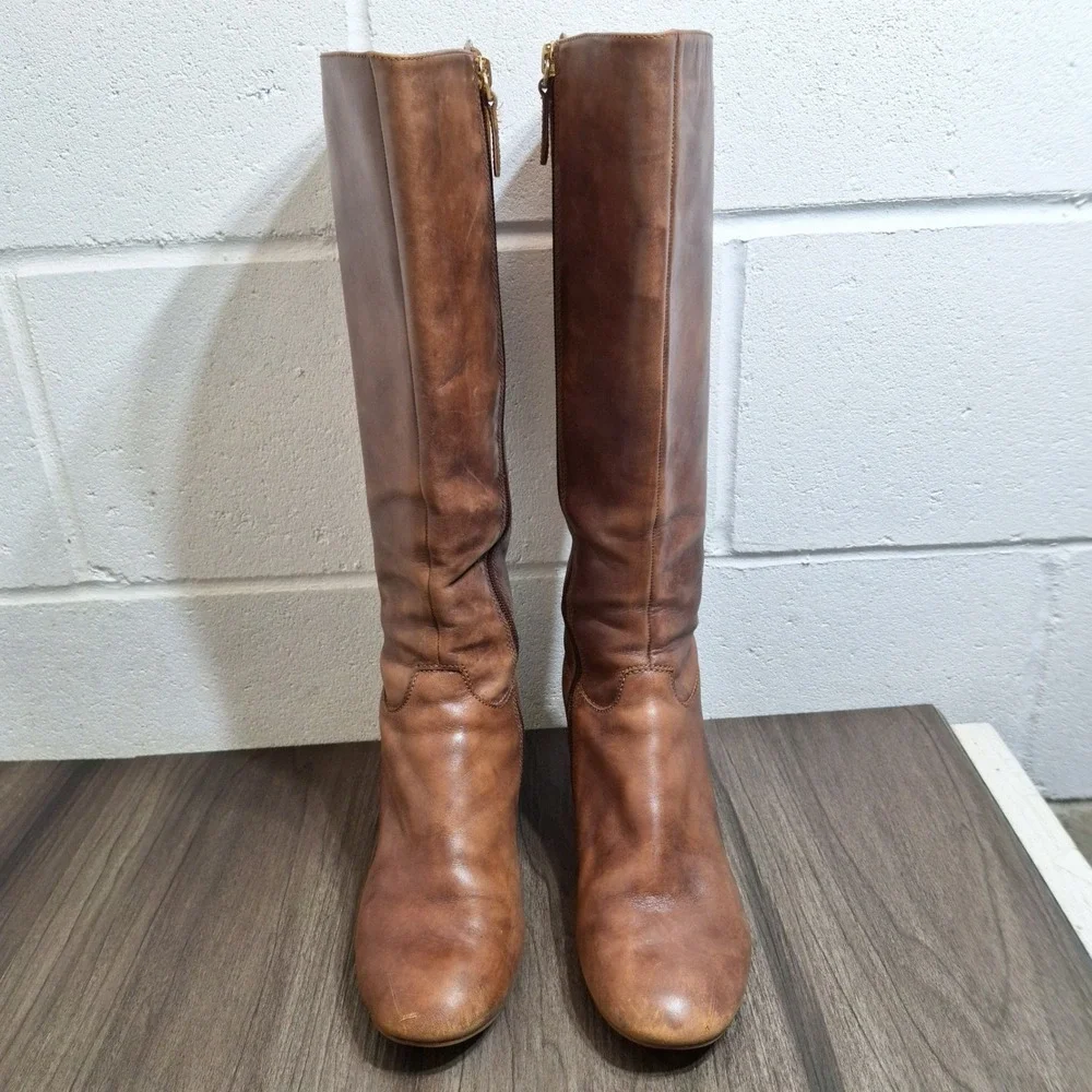 ECCO Women's Size 8-8.5 Brown Leather Knee High Block Heel Boots 225040 86 39